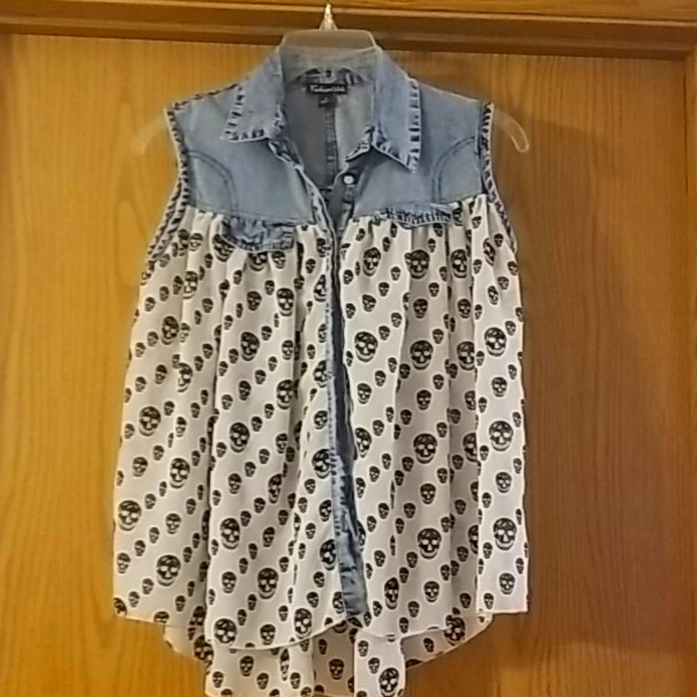 Skulls & Denim Button Down Top
